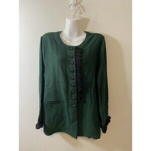 Steve Fabrikant Vintage Santana Knit Blazer Jacket 2X Green Womens Wool Blend